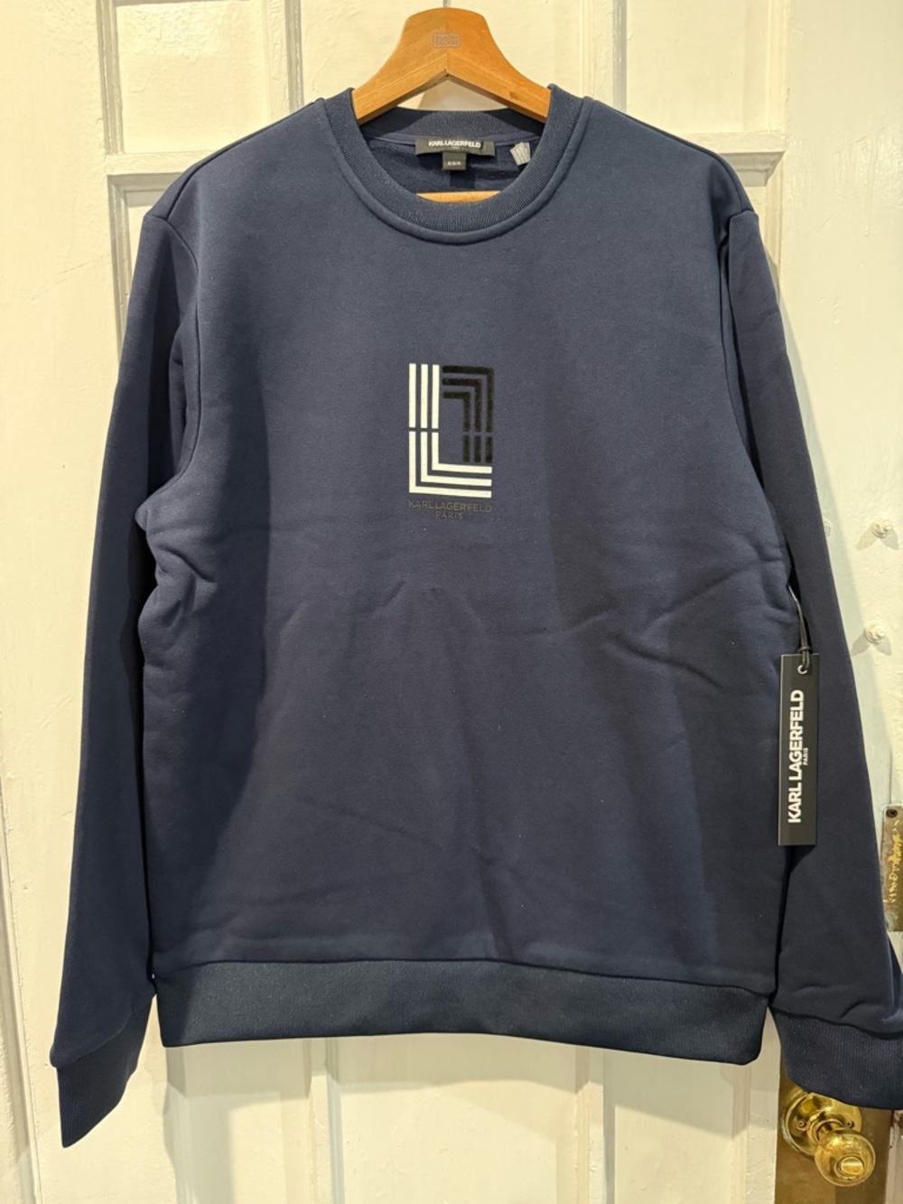 Karl Lagerfeld Navy Crewneck Sweatshirt with Geometric Logo